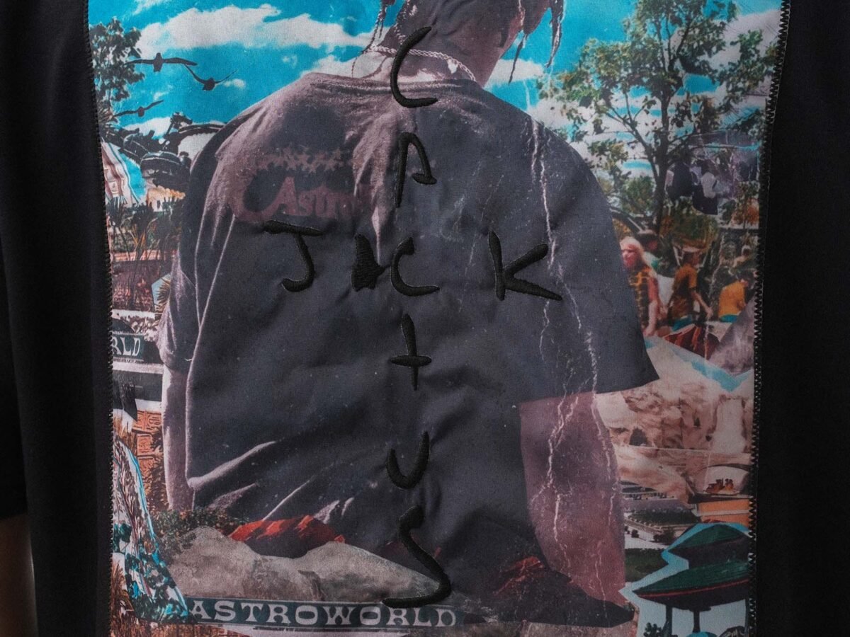 Jack Cactus Embroidered Black Oversize Printed T-Shirt