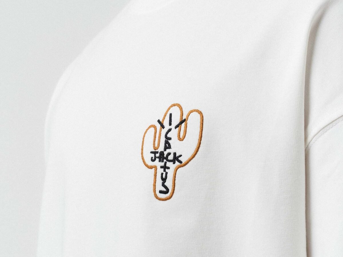 Jack Cactus Embroidered White Oversize Printed T-Shirt