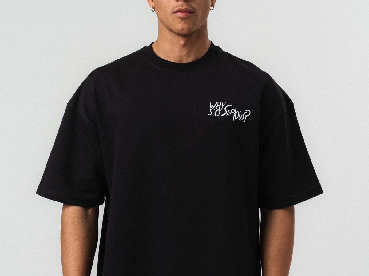 Why So Serious Embroidered Black Oversize Printed T-Shirt