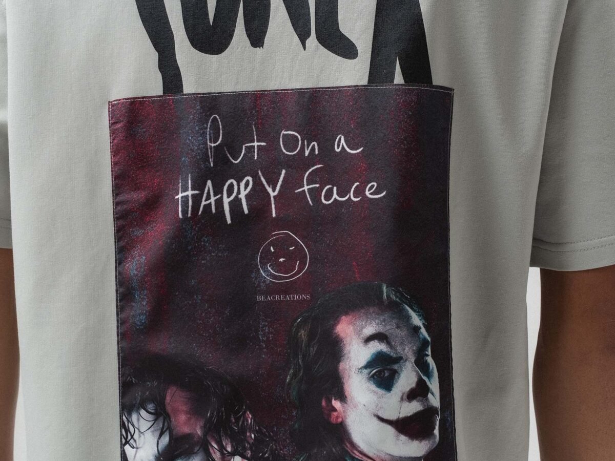 Joker Put On Happy Face Printed Gray Oversize Printed T-Shirt