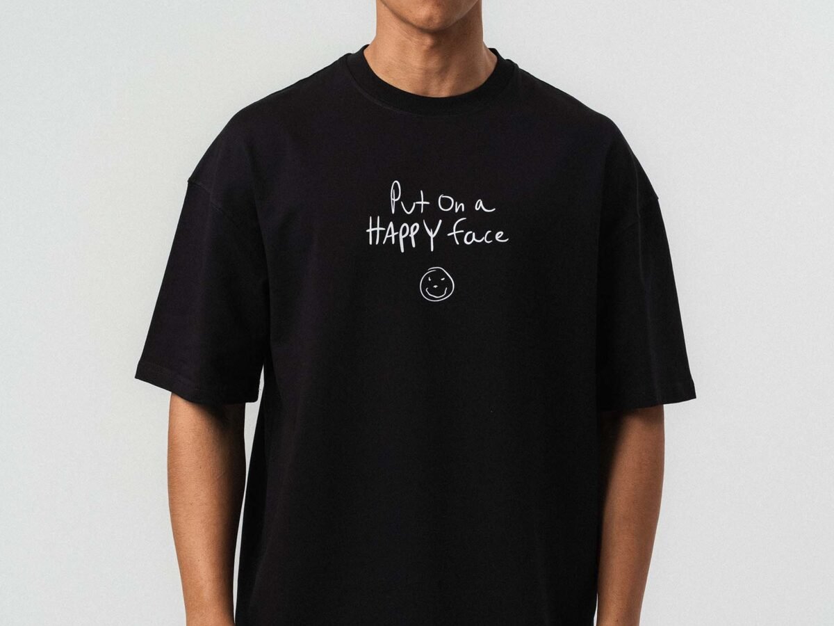 Joker Put On Happy Face Printed Black Oversize Printed T-Shirt