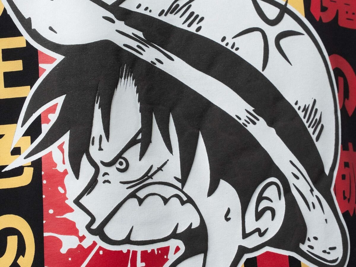 Monkey D Luffy Embroidered Black Oversize Printed T-Shirt