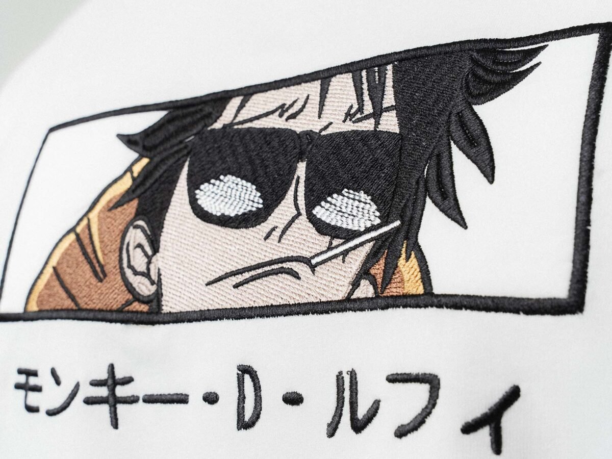 Monkey D Luffy Embroidered White Oversize Printed T-Shirt