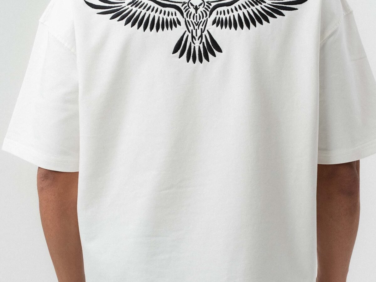 Motifli Embroidered White Oversize Printed T-Shirt