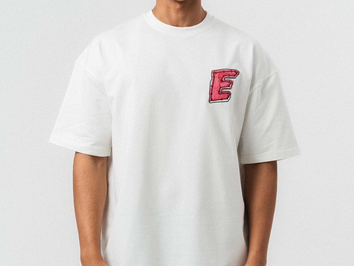 Yes Art and Embroidered White Premium Oversize Printed T-Shirt