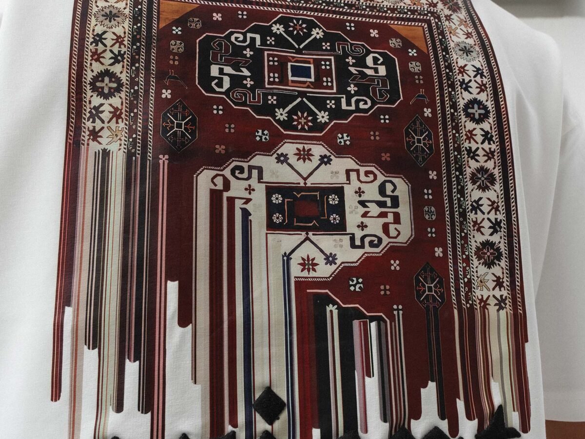 Orient Etnik Desen Embroidered Gray Oversize Printed T-Shirt