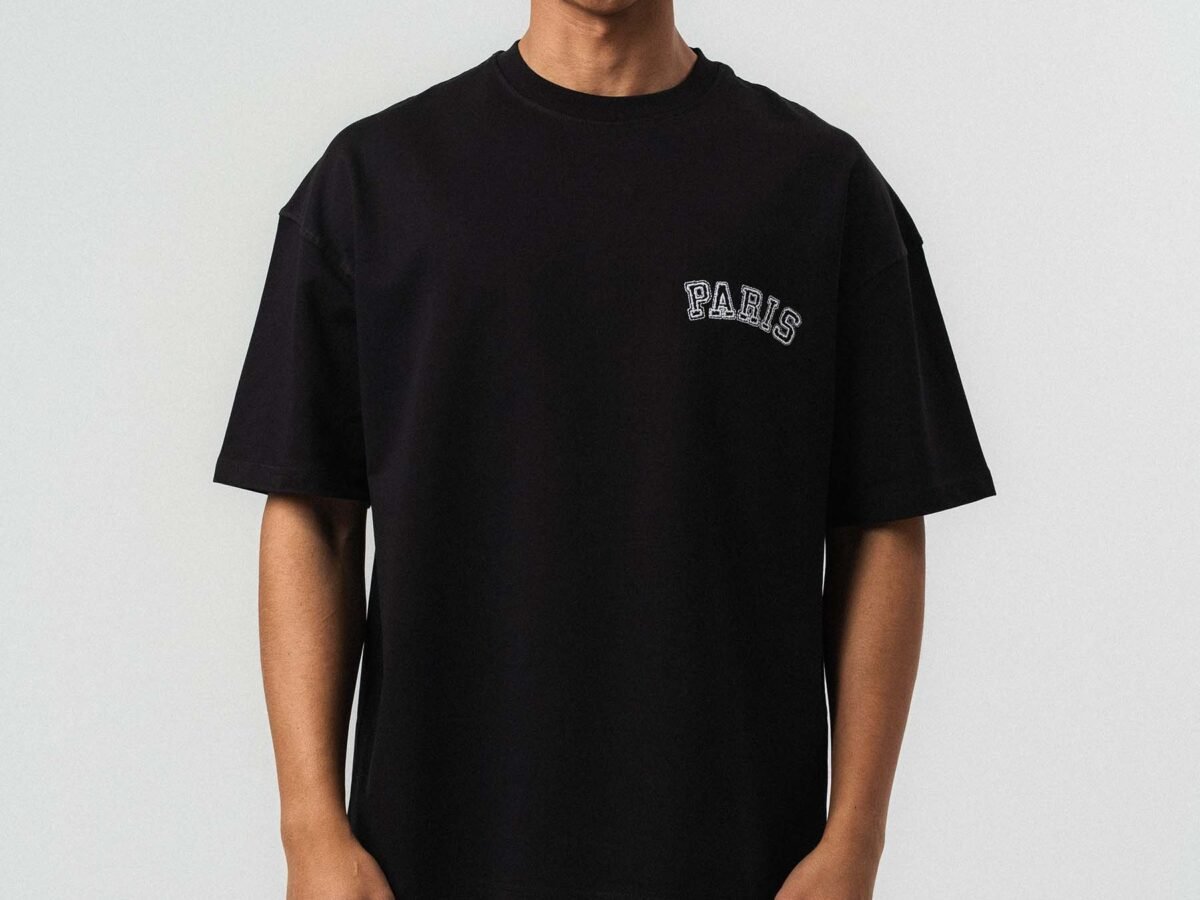 Paris Embroidered Black Oversize Printed T-Shirt
