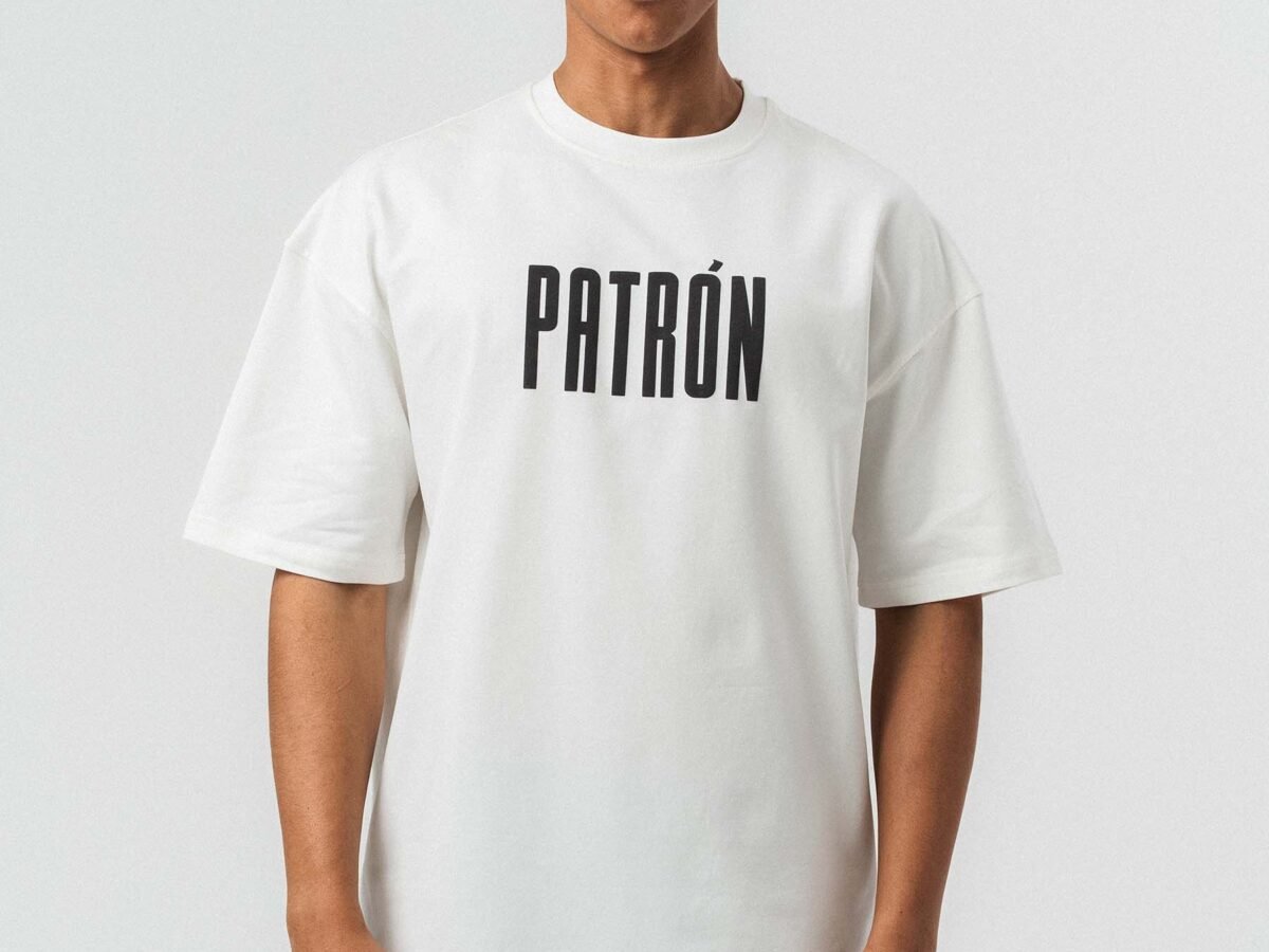 Patron Embossed White Oversize Printed T-Shirt