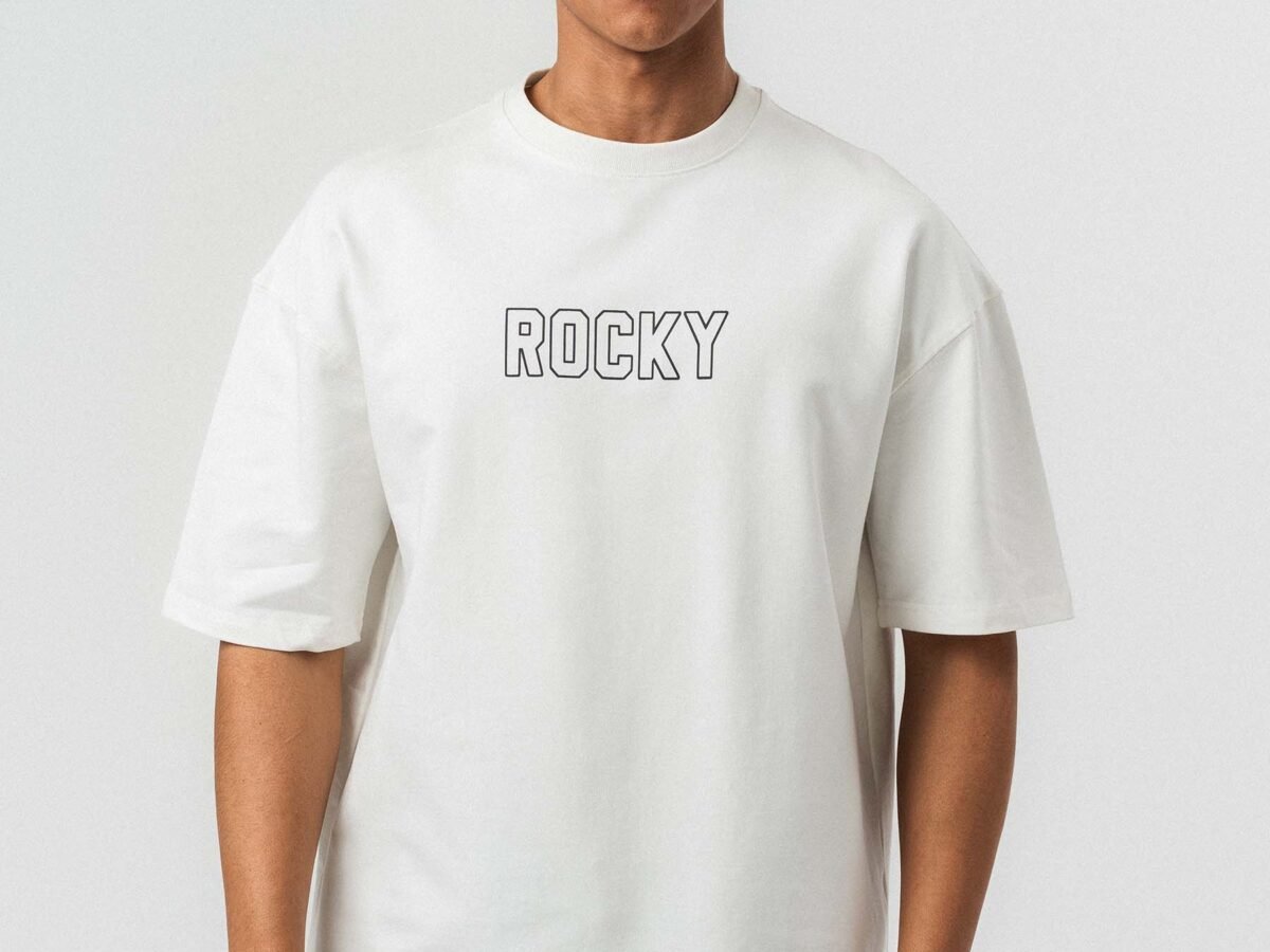 Rocky Balboa Embossed Detail White Oversize Printed T-Shirt