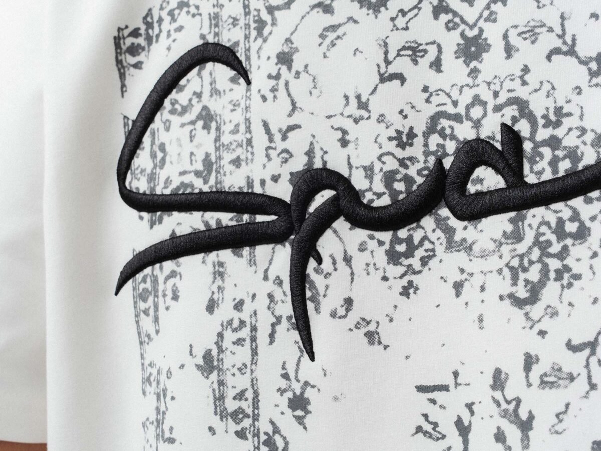 Space Etnik Desen Embroidered Gray Oversize Printed T-Shirt