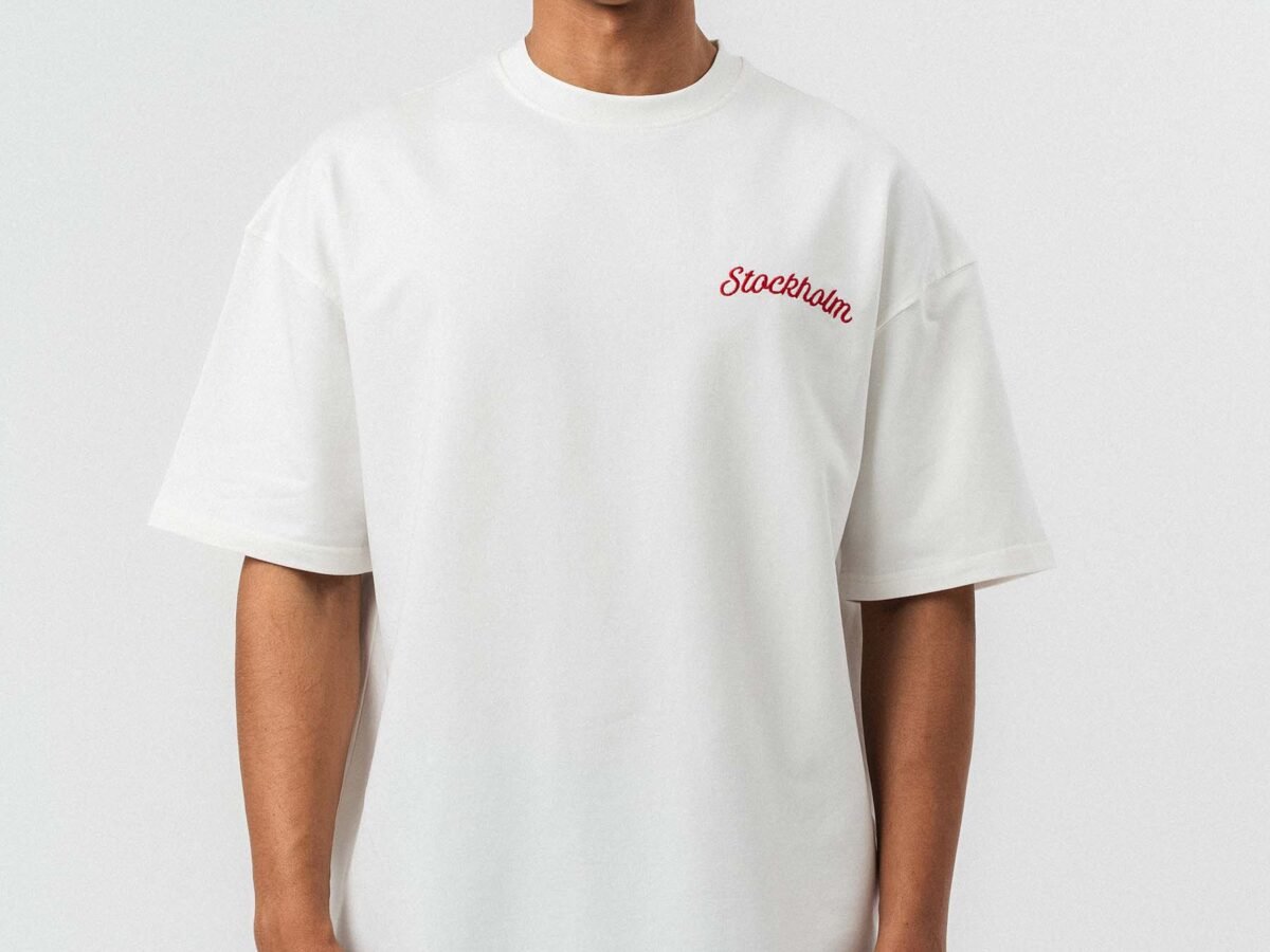Stockholm Embroidered White Oversize Printed T-Shirt