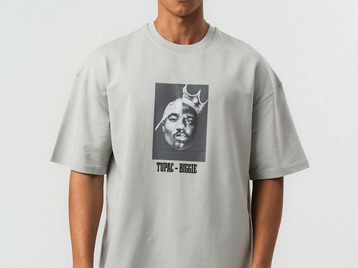 Tupac Biggie Printed Gray Oversize Printed T-Shirt