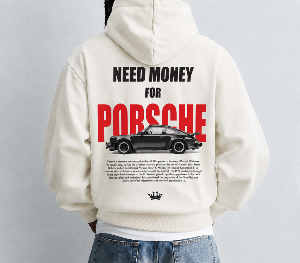 Need Money For Porsche White Oversize Hoodie