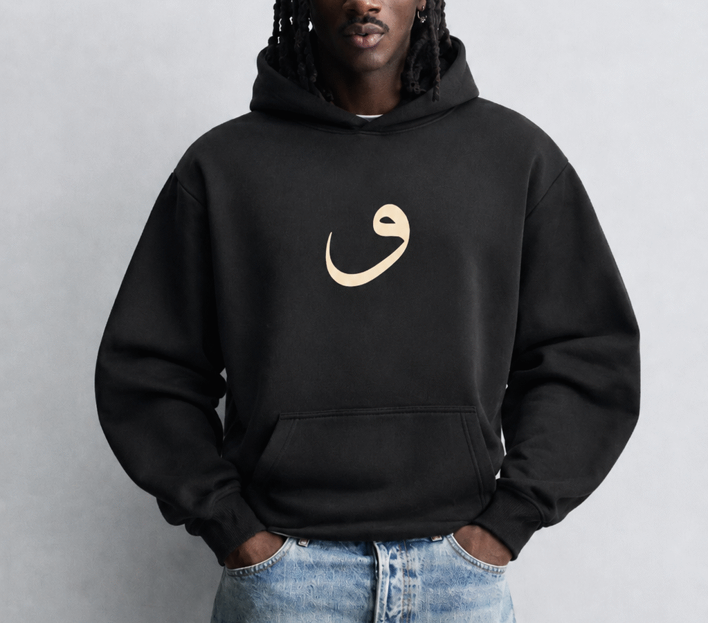 Ethnic Design Letter V Black Oversize Hoodie
